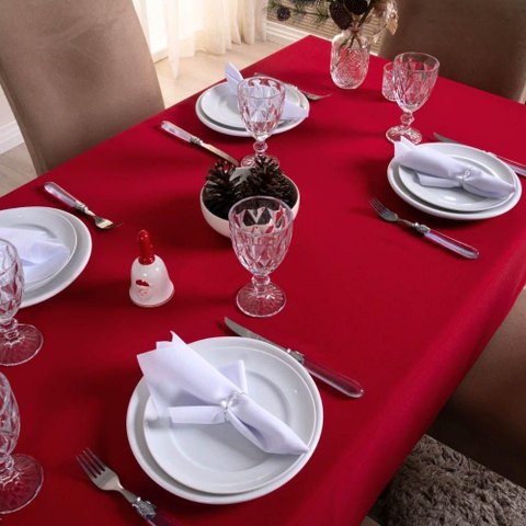 Toalha de Mesa Basic Lisa Oxford Decoração 3,00m X 1,40m para 10 Lugares Vermelho 100% Poliéster