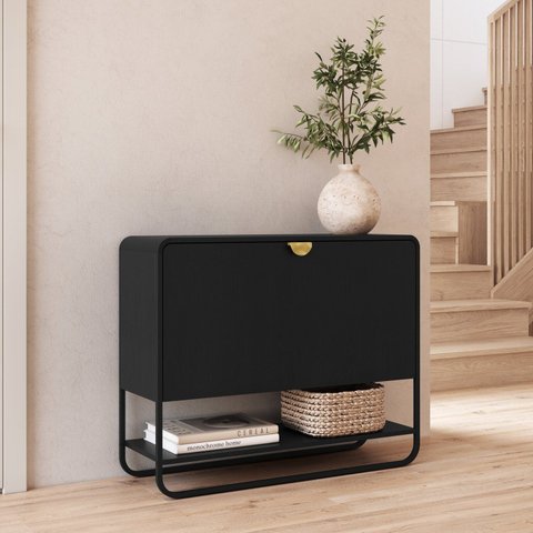Sapateira Aparador Orgânica Curva 1 Porta 93cm com Pé Metal 100% BP Luna Preto