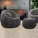 Ver imagem 2 de Poltrona Decorativa Orgânica Giratória com Puff Cloud Bouclê E03 - D’Rossi