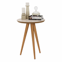 Ver imagem 2 de Kit 2 Mesas Retrô Classic Apoio E Lateral Redonda Pé Palito - Off White/ Freijó