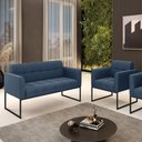 Ver mais imagens de Kit 1 Sofá Namoradeira e 1 Poltrona Suede Base Metálica Industrial Preto - D'Rossi Cor Azul