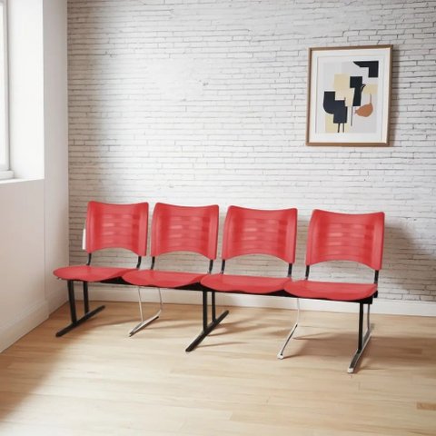 Cadeira Longarina para Recepção Iso 4 Lugares em Polipropileno Vermelho