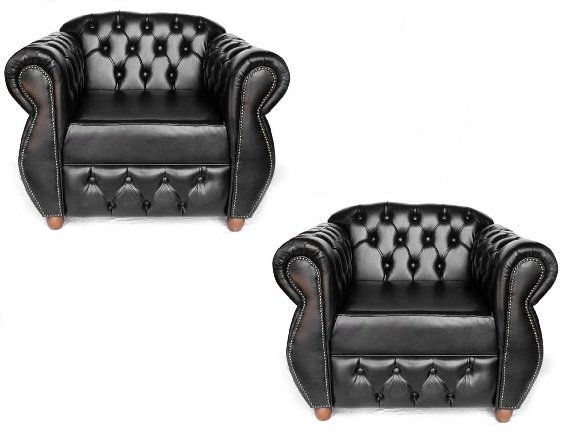 Kit 02 Poltrona Chesterfield Capitonê Couro Preto Ecológico - Fm