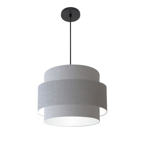 Lustre para Sala de Jantar Vivare Md-4392 Cúpula em Tecido 40cm Lustres Vivare Rustico-cinza Bivolt