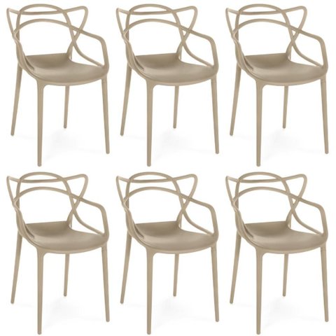 Kit 6 Cadeiras de Jantar Allegra Prática Empilhável - Nude