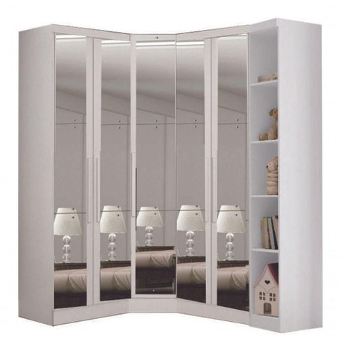 Modulado Closet Completo Espelhado 5 Portas 6 Gavetas - Rizon-branco - Móveis Novo Horizonte