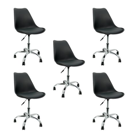 Kit 5 Cadeiras Leda Office Luisa Saarinen Estofada Base Giratória Cromada - Preto