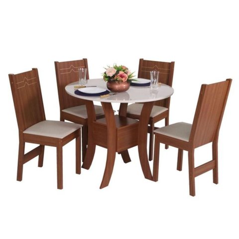 Conjunto Mesa Redonda Maya com 4 Cadeiras Paraty - Bagum Bege Naturalle e Off White