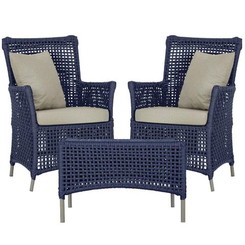 2 Poltronas e 1 Mesa Igapó Alumínio Fendi Corda Náutica E7 Azul