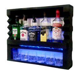 Barzinho Adega de Parede Luxo Luminoso Com LED Azul Suporte Prateleira Para 5 Garrafas e Porta Copos - 1 Barzinho Adega de Parede Luxo Luminoso Com LED Azul Suporte Prateleira Para 5 Garrafas e Porta Copos - 1