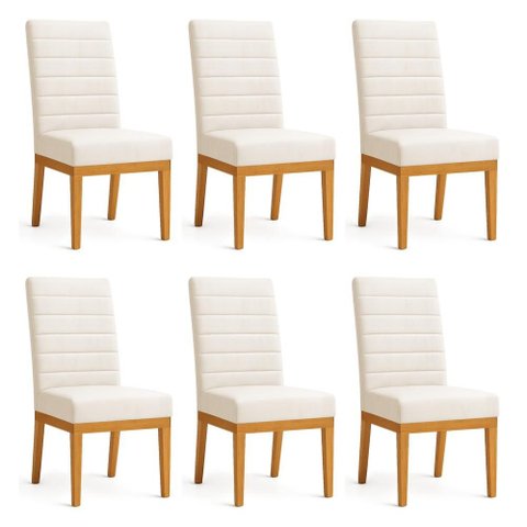 Kit 6 Cadeiras de Jantar Solana Suede Bege Base de Madeira - Pallazio
