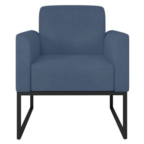 Poltrona Decorativa Isabella Base Industrial Suede Azul Marinho/Preto Gran Belo