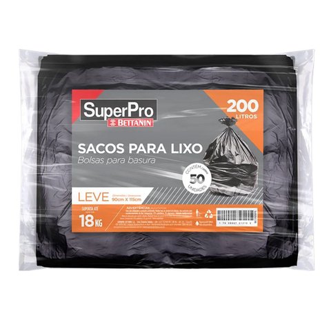 Saco de Lixo 200l Leve Superpro Bettanin Pct C/ 50 90x115