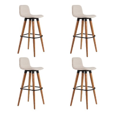 Kit 4 Banquetas Linea Alta Luxo Aço Preto Assento em Linho Balcão Gourmet Industrial - Preto/Palha