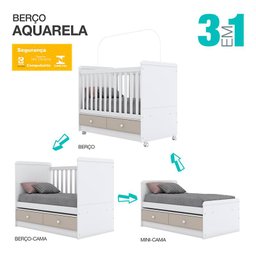 Berço Americano Aquarela e Cômoda Infantil Pula-Pula Cristal Branco com Colchão Gazin - Henn - 6