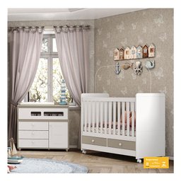 Berço Americano Aquarela e Cômoda Infantil Pula-Pula Cristal Branco com Colchão Gazin - Henn - 7