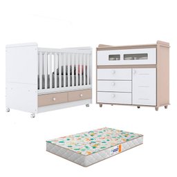 Berço Americano Aquarela e Cômoda Infantil Pula-Pula Cristal Branco com Colchão Gazin - Henn - 1
