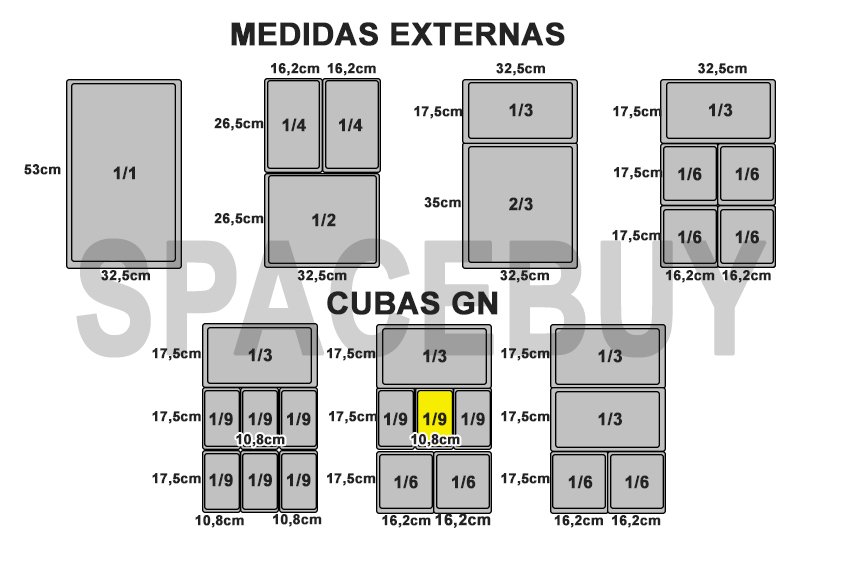 Conj 3 Cuba Gastronômica Inox GN 1/9x65 mm 0,60 L SEM TAMPA SB - 3
