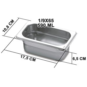 Conj 3 Cuba Gastronômica Inox GN 1/9x65 mm 0,60 L SEM TAMPA SB