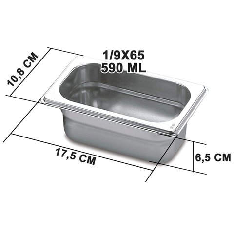Conj 3 Cuba Gastronômica Inox GN 1/9x65 mm 0,60 L SEM TAMPA SB