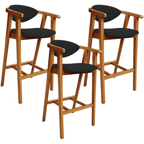 Kit 03 Banquetas Alta Para Cozinha Bancada Bar Sala de Jantar Fixa Cecília L02 Suede Preto - Lyam De