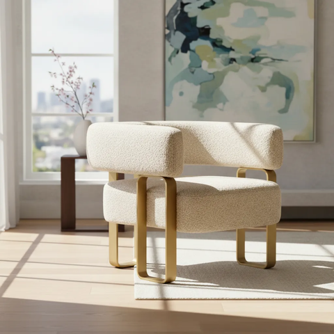 Poltrona Cadeira Decorativa Versátil Loy - Zahav Estofados:bouclé Bege