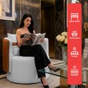 Ver imagem 3 de Kit 2 Poltrona Orgânica Base Giratória Maya Corino Nozes e Boucle Cru Redonda Decorativa - Arkell