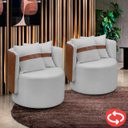 Ver imagem 1 de Kit 2 Poltrona Orgânica Base Giratória Maya Corino Nozes e Boucle Cru Redonda Decorativa - Arkell