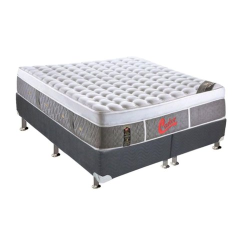 Cama Box King: Colchão Molas Pocket Ensacadas Castor Light Stress Oxygen New Plush + Base Crc Suede
