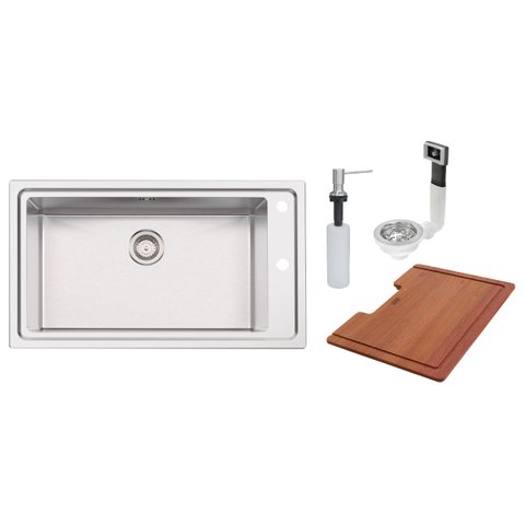 Cuba de Sobrepor Tramontina Square 86x50 em Aço Inox 304 Scotch Brite com Tábua e Dosador de Sab