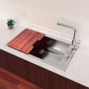 Ver imagem 2 de Cuba de Sobrepor Tramontina Square 86x50 em Aço Inox 304 Scotch Brite com Tábua e Dosador de Sab
