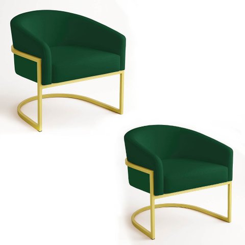 Poltrona Sala Decorativa Industrial Dourada Kit 2 Arielle Suede D03 - D’Rossi