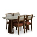 Ver imagem 2 de Conjunto para Sala de Jantar com Mesa Oval e 4 Cadeiras Estofadas Encosto Telado 100% MDF Bolonha Marrom/Madeirado/Terracota/Off White