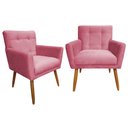 Ver imagem 1 de Kit 2 Poltronas Decorativa Onix Suede Rosa Pés Madeira Ms Decor