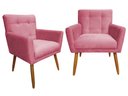 Ver imagem 1 de Kit 2 Poltronas Decorativa Onix Suede Rosa Pés Madeira Ms Decor