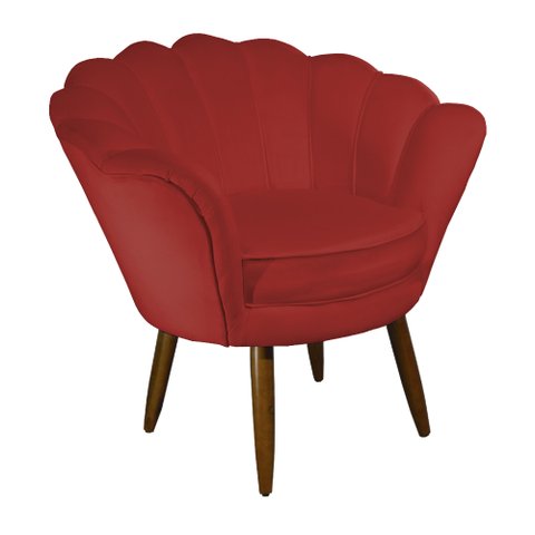 Poltrona Decorativa Pétala Couro Vermelho Pés Madeira Mz Decor