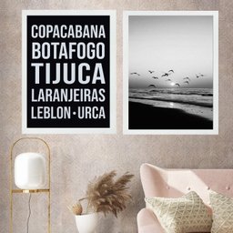 Kit 2 Quadros Rio de Janeiro - Bairros Zona Sul 33x24cm:moldura Branca - 1
