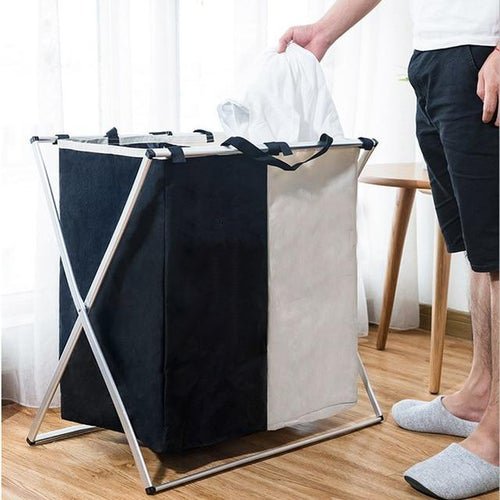 Cesto Organizador De roupa Duplo Dobravel Impermeavel C Alça 128 L Portatil Resistente Lavanderia - 8