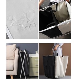 Cesto Organizador De roupa Duplo Dobravel Impermeavel C Alça 128 L Portatil Resistente Lavanderia - 4
