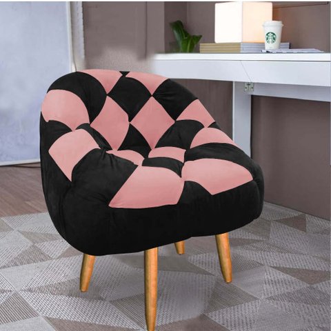 Poltrona Paloma Escritório Sala Pé Palito Suede Preto e Suede Rose - Dominic Decor