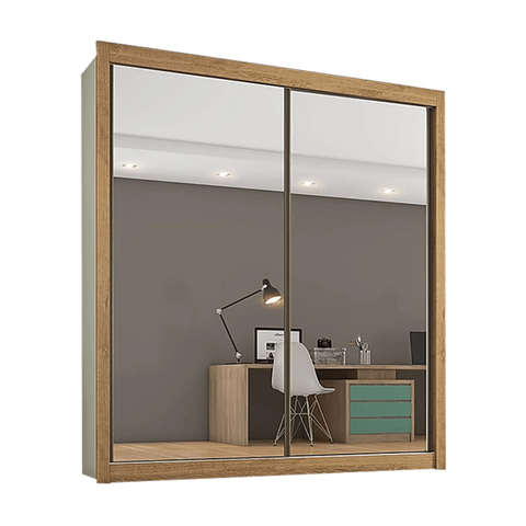 Guarda-roupa Solteiro Zurique 1,70m 2 Portas com Espelho Amêndoa/off White