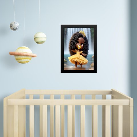 Quadro Infantil Orixá Bebê Oxum 45x34cm:moldura Preta