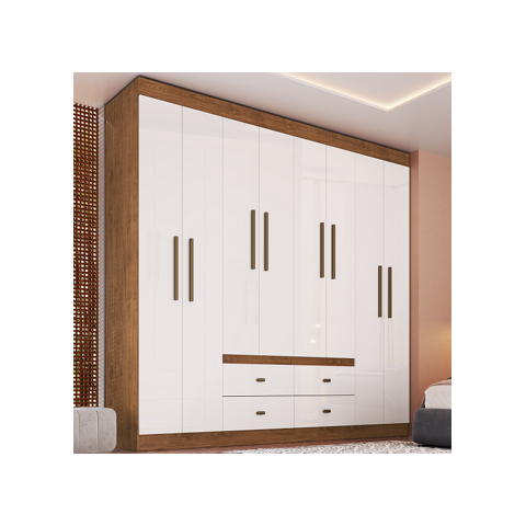Guarda Roupas Las Vegas 8pts 4gav 100% Mdf Off White/nogueira Cod: 676.028