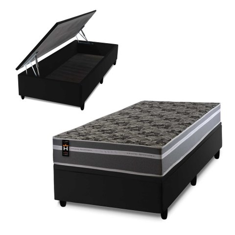 Conjunto Box Baú Solteirão Miami Preto 96x203x69 Espuma D33