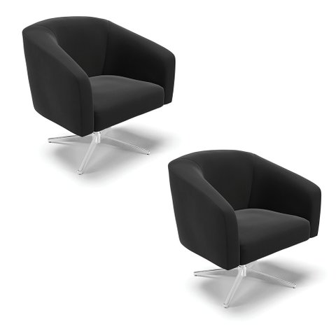 Kit 02 Poltronas Giratória Stella Suede Base Cromada - D’Rossi - Preto