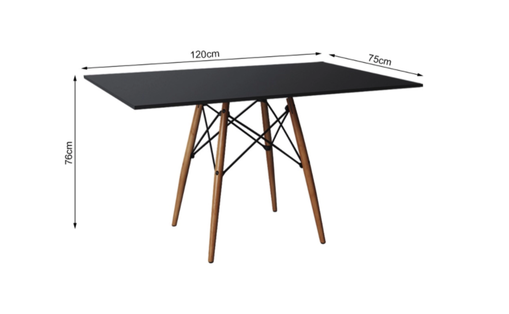 Conjunto De Mesa Eames Eiffel Retangular 120x75 Tampo De Madeira Preto Com 4 Cadeiras Pretas - 4