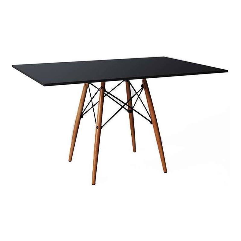 Conjunto De Mesa Eames Eiffel Retangular 120x75 Tampo De Madeira Preto Com 4 Cadeiras Pretas - 3