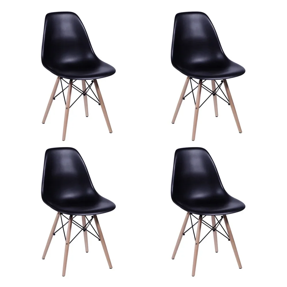 Conjunto De Mesa Eames Eiffel Retangular 120x75 Tampo De Madeira Preto Com 4 Cadeiras Pretas - 5