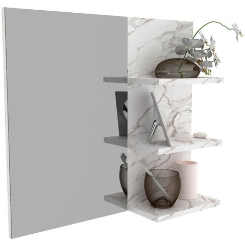 Espelheira para Banheiro 60 Cm 3 Prateleiras Romana Mármore Branco