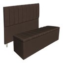 Ver imagem 1 de Kit Cabeceira e Calçadeira Baú Casal Queen 1,60m Londres Suede Marrom Dal Poz Estofados